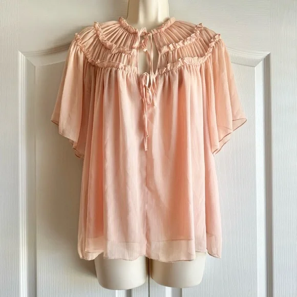 Zara Pleated Lace Flutter Sleeve Blouse - Picture 2 of 7